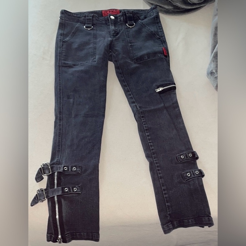Black Denim Jeans with Buckle Accents
